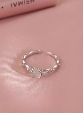 月光石戒指女高级感简约个性复古百搭开口食指戒生日礼物2025