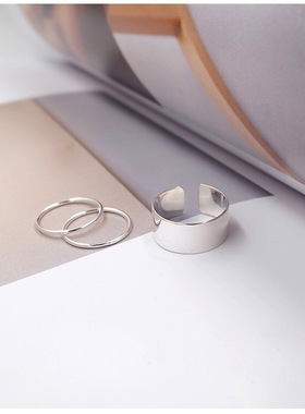 S925纯银戒指女生日韩潮人简约光面泰银宽面开口戒关节戒食指指环