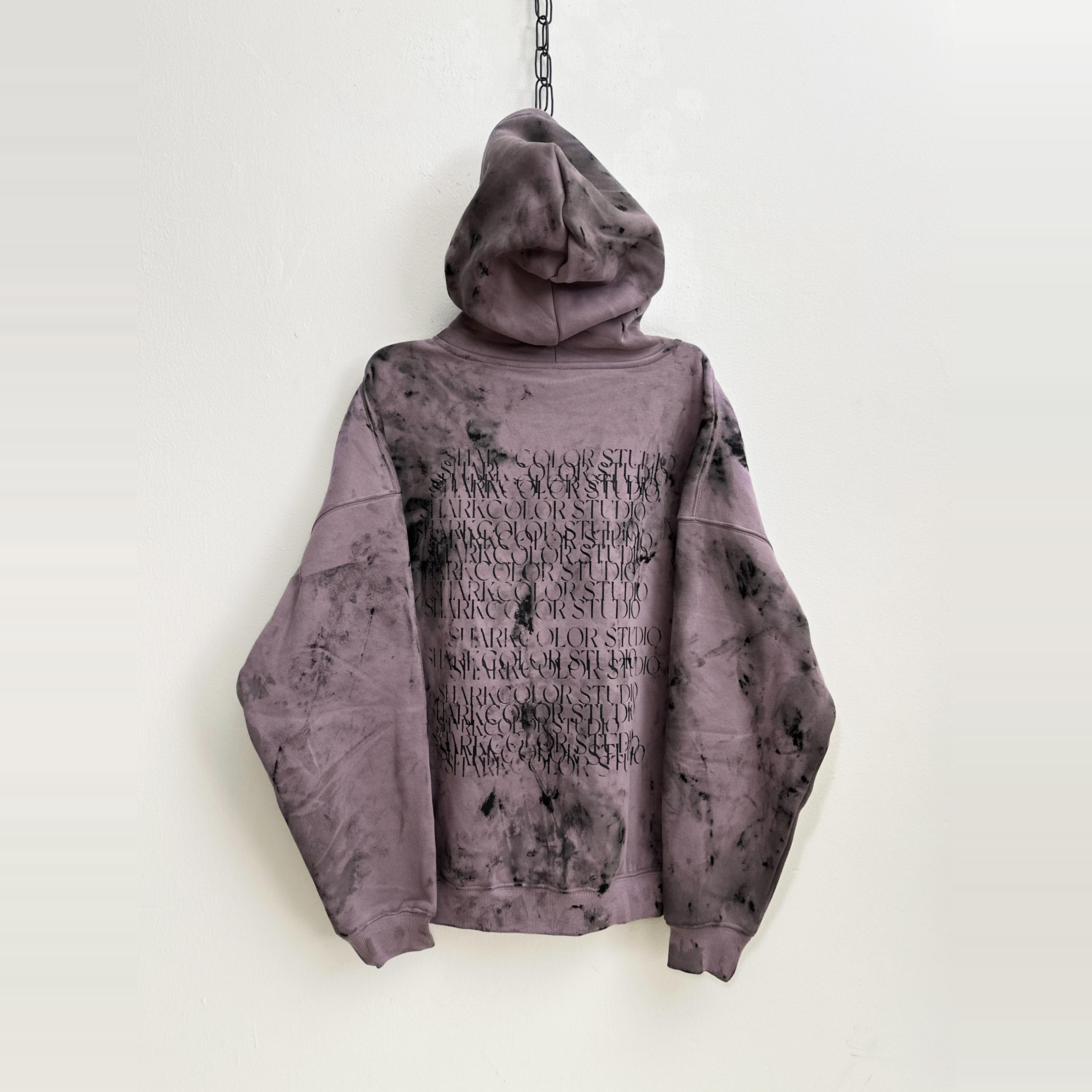 【sharkcolor】remake骷髅系列 擦脏复古vintage加绒连帽暗紫卫衣 - 图2