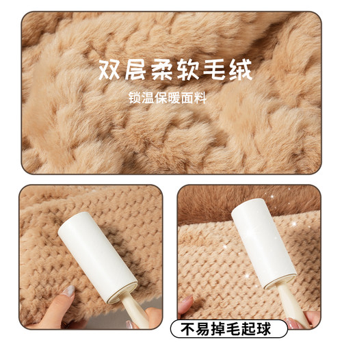 小熊帽子秋冬季百搭女可爱围巾手套连帽加绒保暖围脖一体三件套厚 - 图3