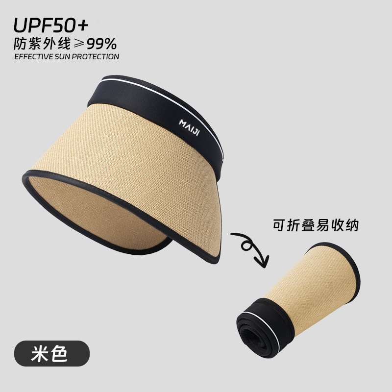 夏季帽子遮阳2024新款女太阳大帽檐防晒草编空顶帽环绕式防紫外线 - 图1
