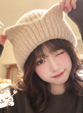 可爱猫耳朵！显脸小百搭毛线帽