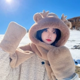 Демисезонная шапка, зимний шарф, удерживающие тепло бархатные перчатки, милый комплект с капюшоном, с медвежатами, 3 предмета