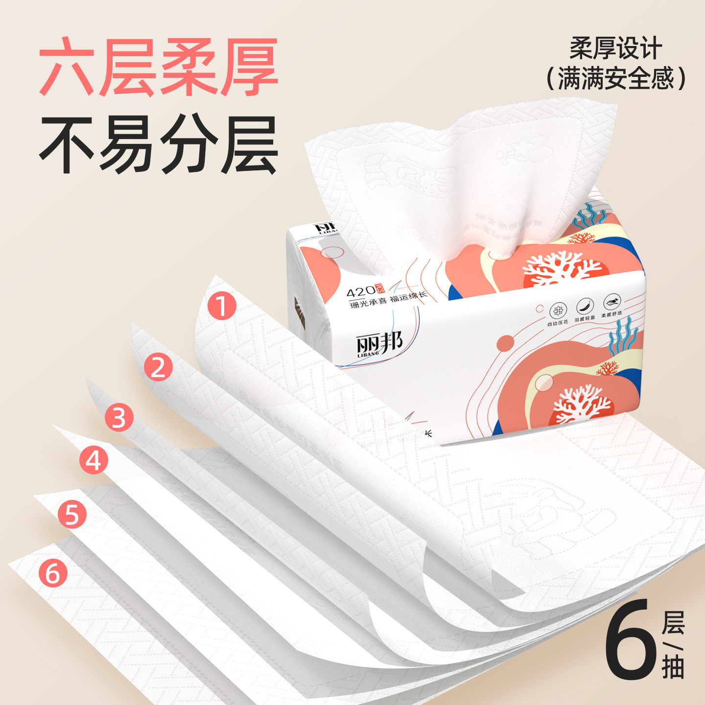 丽邦抽纸420张家用餐巾纸擦手抽式纸巾纸抽整箱实惠装卫生面巾纸