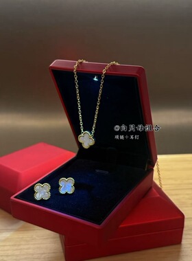 幸运四叶草系列项链耳钉手链女款镀18K红玛瑙锁骨链轻奢小众高级