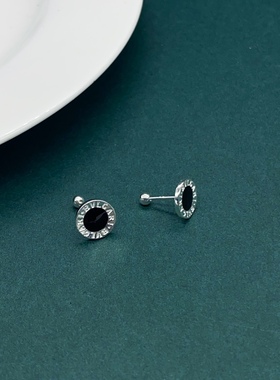 银时尚银饰 滴胶罗马数字螺丝耳钉 简约小众设计韩式街头