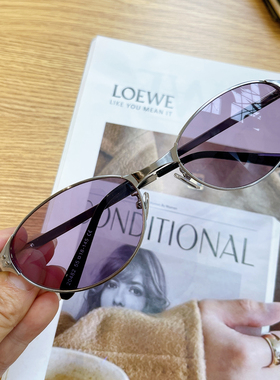 超时髦复古老钱风小框猫眼椭圆墨镜简单高级感紫色太阳镜女配近视