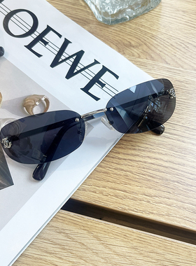 小香风无框眼镜女25年新款太阳镜椭圆双C镶钻镜框个性墨镜辣妹潮