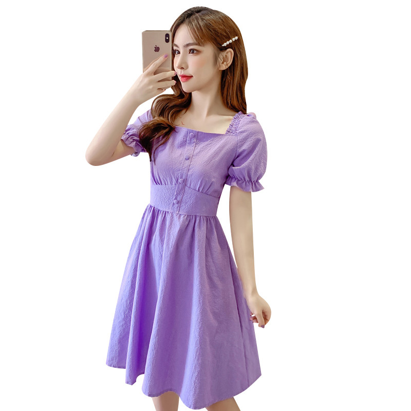 2020泡泡袖紫法式可盐可甜女连衣裙 lk2003连衣裙