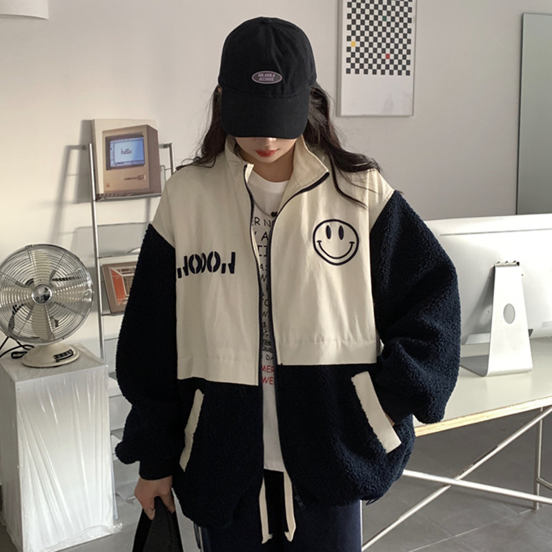 羊羔毛拼接2022年新款冬季ins棉服 lk2003短外套