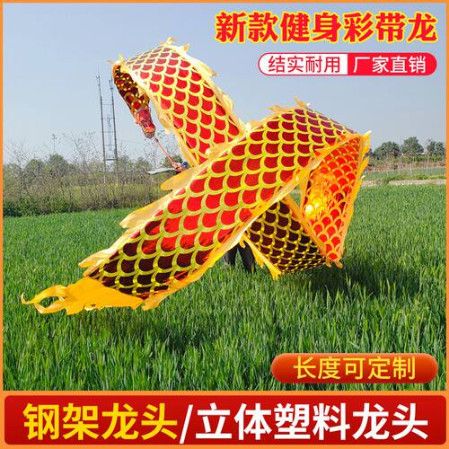 广场舞健身龙舞龙运动飞龙甩龙飘带彩带龙头单人舞龙甩龙龙布道具 - 图1