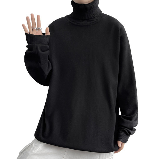 高领黑色毛衣男士冬季加厚宽松潮流慵懒风打底衫高级感内搭针织衫