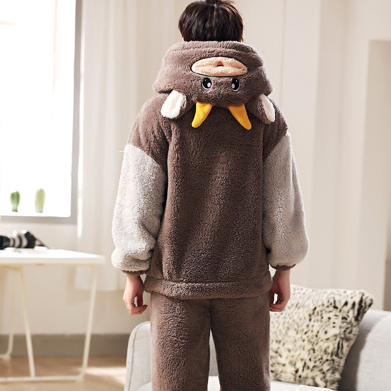 男士冬季珊瑚绒加绒青年秋冬款睡衣 国货服饰睡衣/家居服套装