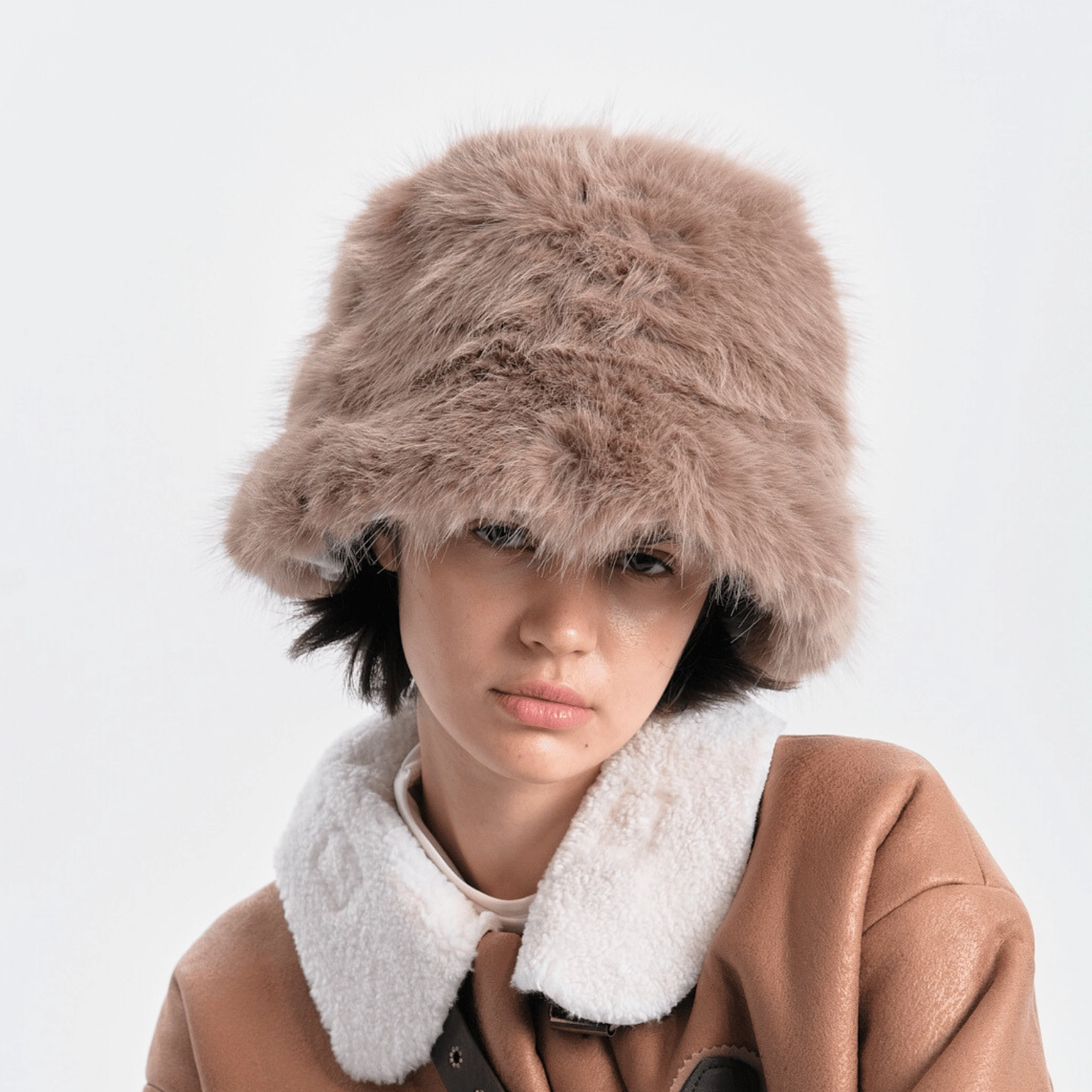 MereMiemie小狐狸奶绒VUL001毛茸毛绒环保皮草渔夫帽系列显脸小 - 图0