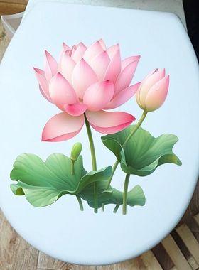 荷花化污为财厕所马桶盖贴纸