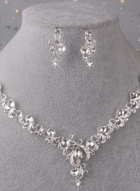 合金合金结婚锆石水钻项链耳环