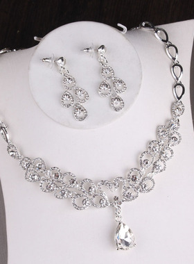 手工水晶天鹅女王风婚纱项链耳环