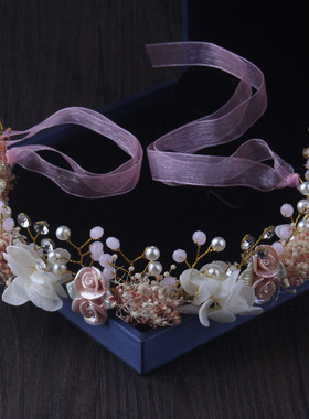 新娘饰品纯手工结婚套链浅金色婚纱配饰森系发带头饰项链耳环韩式