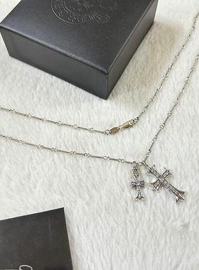 七夕礼物双十字架镀金镶钻纯银项链吊坠男女情侣梦易玲同款锁骨链