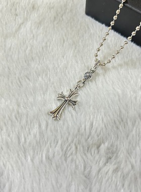 2025新款同款时尚潮流十字架童军花吊坠项链个性复古做旧男女饰品
