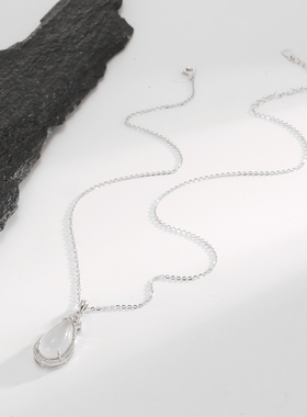 天然白玉髓水滴S925纯银项链