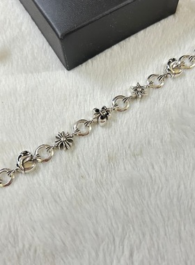 做旧2025新款手链复古泰银个性时尚首饰形十字花手链潮人男女情侣