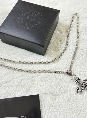 2025做旧十字架大号火焰童军花双层欧美暗黑风泰银吊坠复古项链