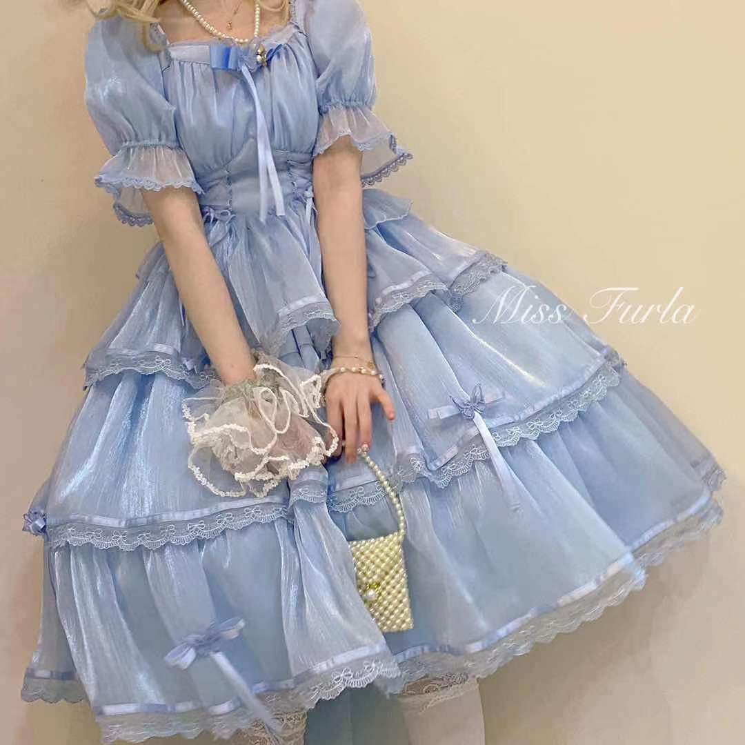 现货Lolita连衣裙芙拉小姐泡泡袖优雅华丽法式洛丽塔礼服原创正品-图0