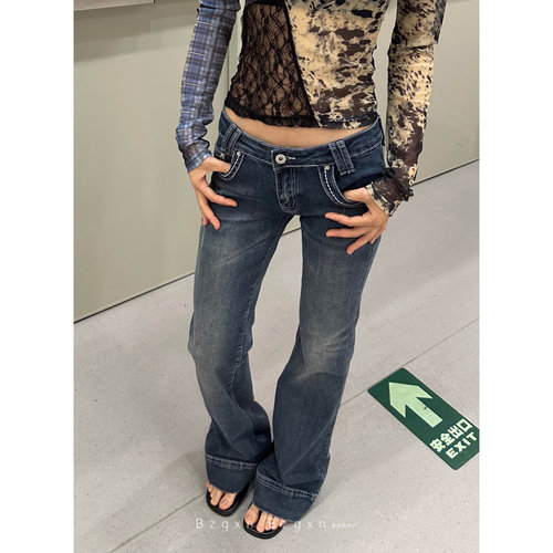 暴走高仙女175高个子美式复古微喇牛仔裤女秋冬加长180显瘦喇叭裤 - 图2