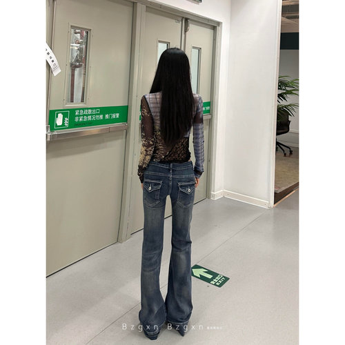 暴走高仙女175高个子美式复古微喇牛仔裤女秋冬加长180显瘦喇叭裤 - 图1