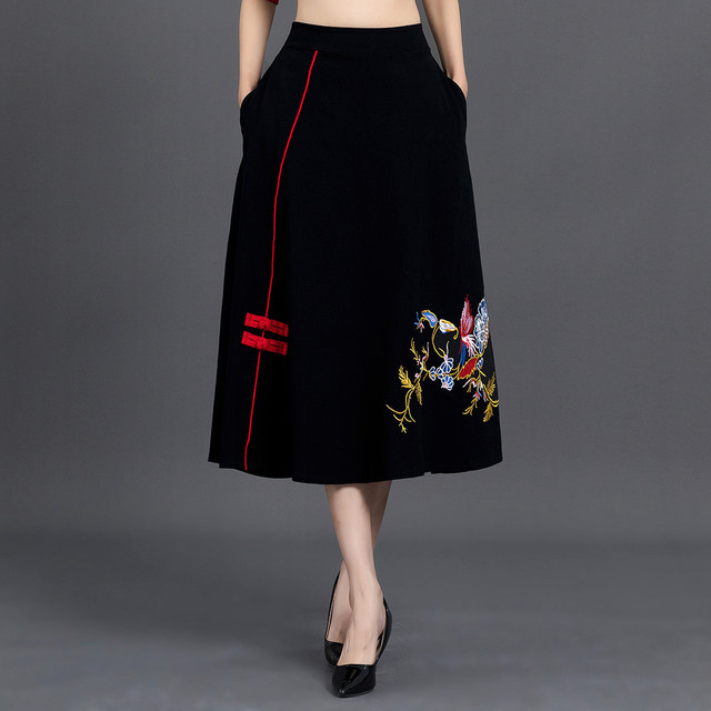 Promotional ethnic style cotton and linen skirt with artistic buckle