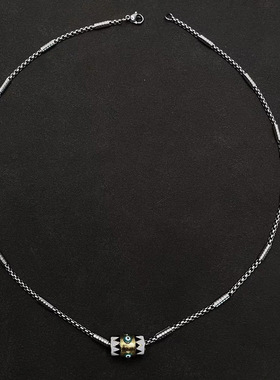 男潮高级感彩釉桶珠吊坠百搭小众个性卫衣链简约锁骨链配饰品项链