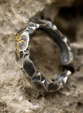 复古许愿石自律戒指独特男戒潮牌朝暮小众设计女款通用指环可调节