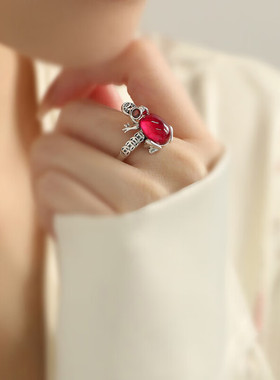 新中式国潮复古青蛙钱币戒指女生开口指环小众设计民族风金蟾手饰