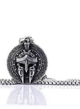 欧美复古个性潮男战士王之面具吊坠斯巴达勇士头盔项链小众毛衣链