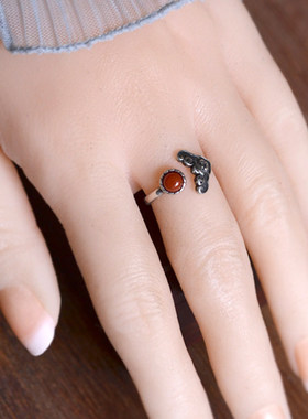 新中式古风红意蝙蝠戒指复古女生个性百搭开口指环福意寓意手饰品