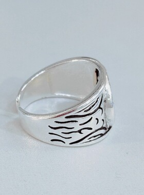 新款欧美复古火星文十字架戒指朋克风嘻哈个性开口指环男宽面手饰