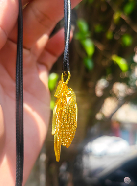 新中式黄铜金蝉栖叶吊坠一鸣惊人项链招财进宝高考上岸寓意配饰品