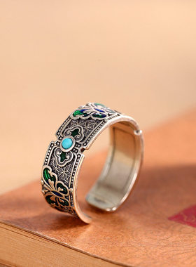 新中式国潮风滴胶珐琅彩蝴蝶戒指树脂个性女生文艺开口指环手配饰