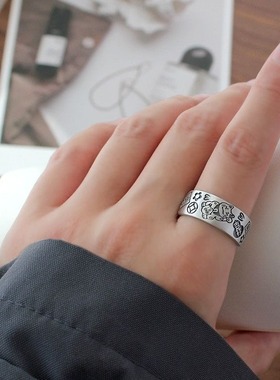 新中式复古招财猫戒指女简约高级感吉言涂鸦寓意开口指环小众设计