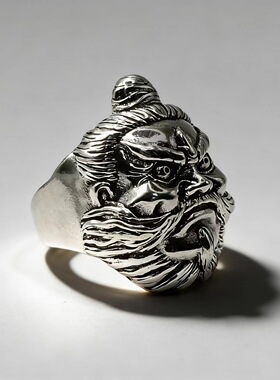 道系青年国潮暗黑风钟馗戒指黑神话怒目威严霸气男款开口指环手饰