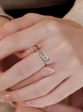 新中式钱币铜钱戒指轻奢满天星钻时尚开口指环女生个性设计感礼物