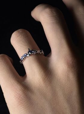 新款四芒星戒指女简约高级感烧蓝珐琅彩滴胶开口指环星星银河手饰