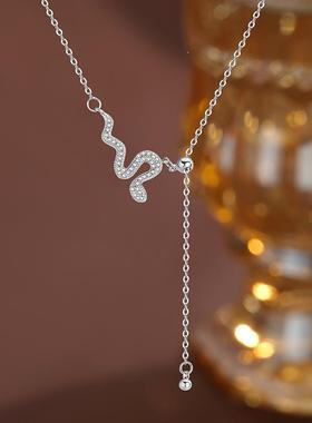 新中式满钻灵蛇流苏项链女小众设计超闪本命年蛇年毛衣链新年礼物