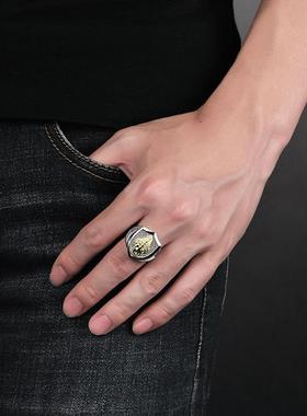 新中式国潮复古蟾蜍戒指潮男士盾牌霸气开口指环个性国风手饰礼物