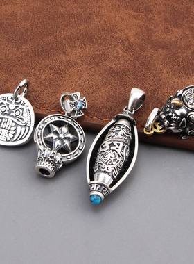 男女925纯银小貔貅六字真言吊坠