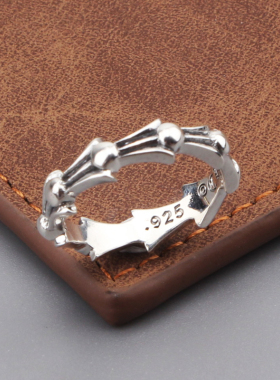 十字花尾情侣纯银日韩复古戒指