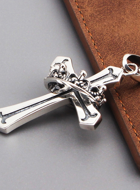 男女纯银皇冠十字架吊坠