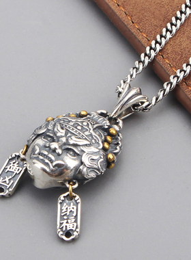 S925纯银复古泰银霸气增损二将戴耳环佛头纳福御凶男女百搭吊坠潮