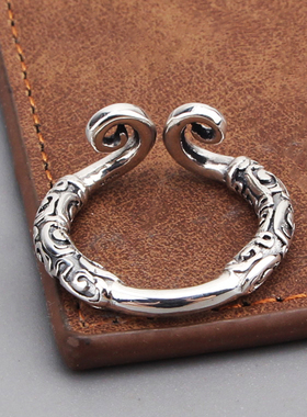 S925纯银齐天大圣孙悟空紧箍咒开口戒指复古个性中国风男女戒指环